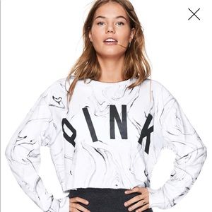VS PINK BLACK AND WHITE MARBLE CROPPED CREWNECK